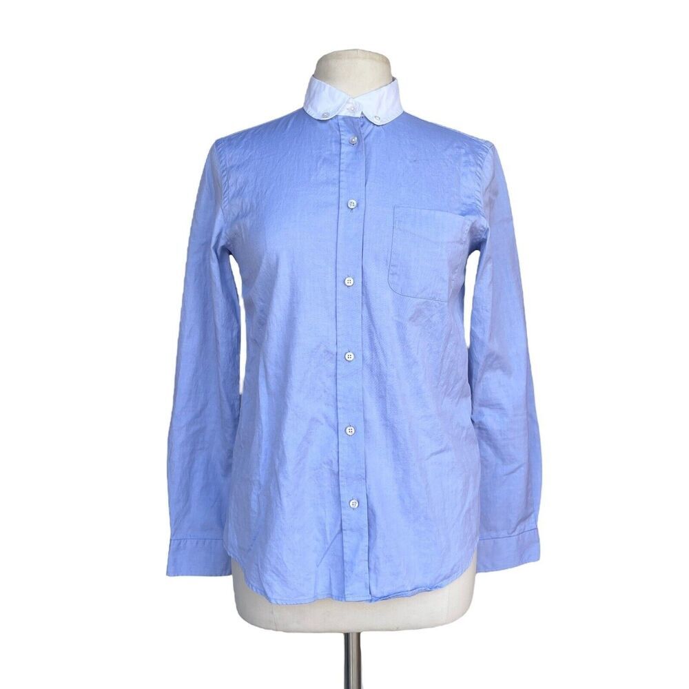 COACH Tops Womens Size 8 Blue White Collar Button Front Long Sleeve Shirt